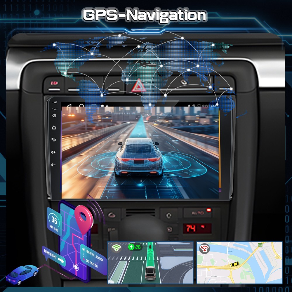 9″ Android 15 Apple Carplay Car Stereo Radio GPS Wifi Navi For Audi A4 2002-2008