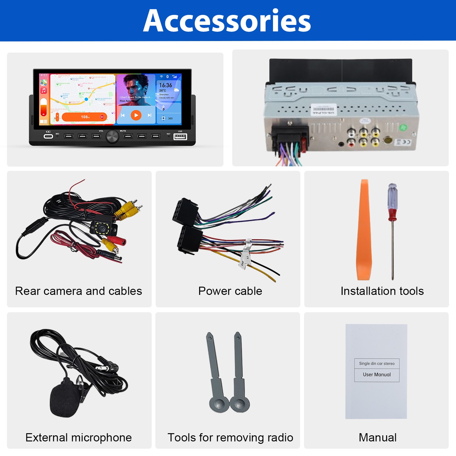 6.86″CarPlay Android Auto For Universal Car Stereo Multimedia Player Rear Camera