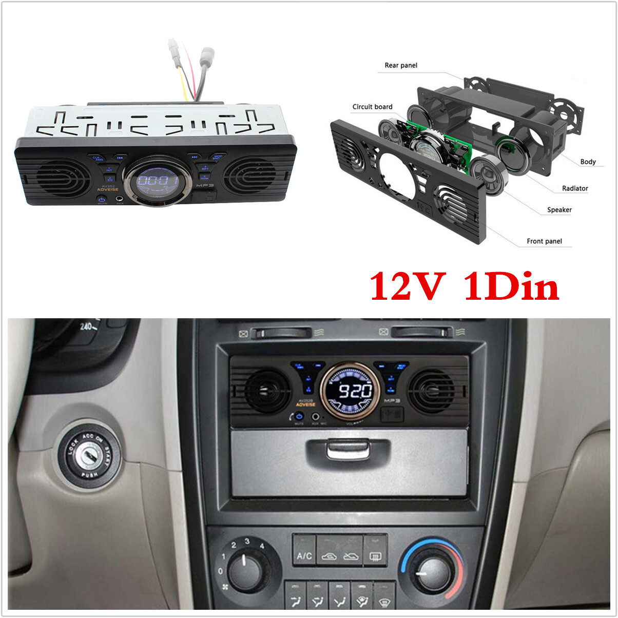 Bluetooth Car FM Radio MP3 Player USB Classic Stereo Audio Receiver AUX 2Speaker