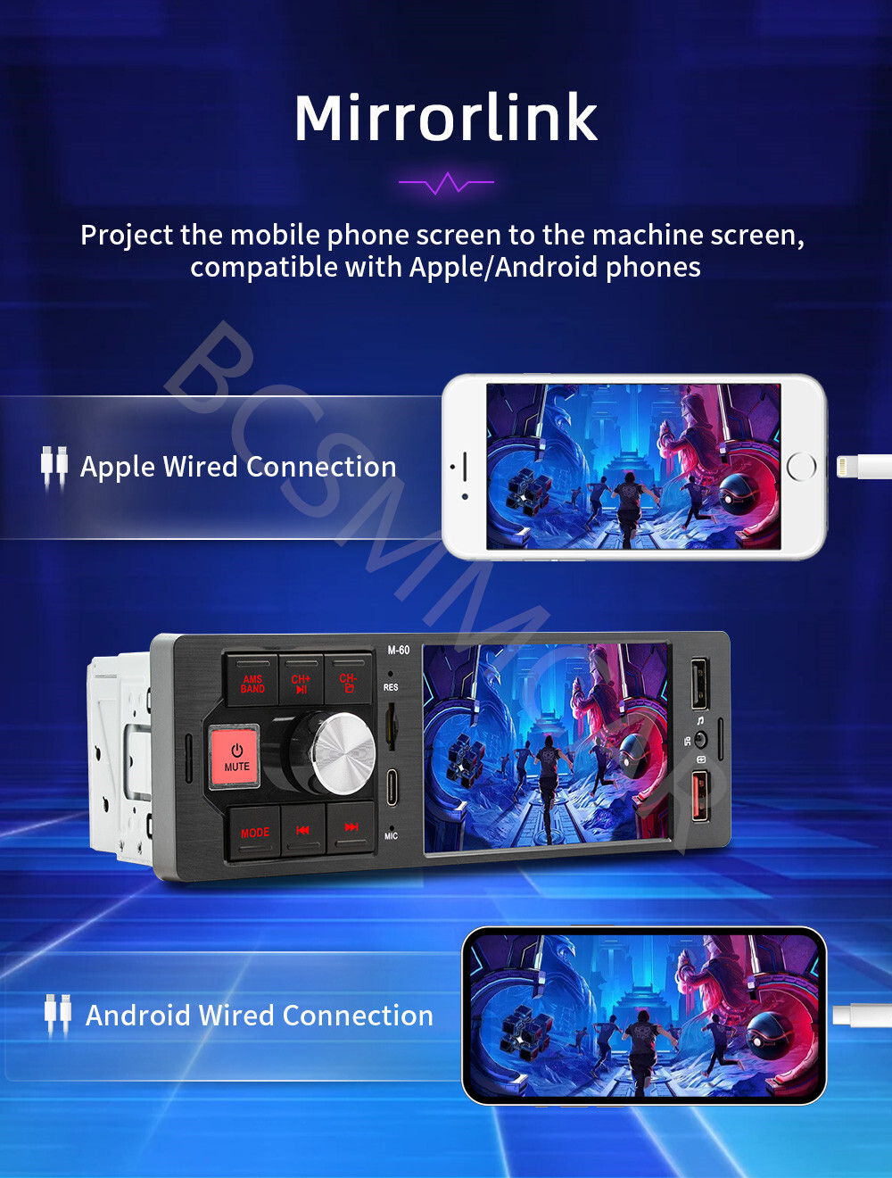 4.1in Car Radio Stereo Video Player 1 Din For CarPlay Android Auto TF/AUX/USB/FM
