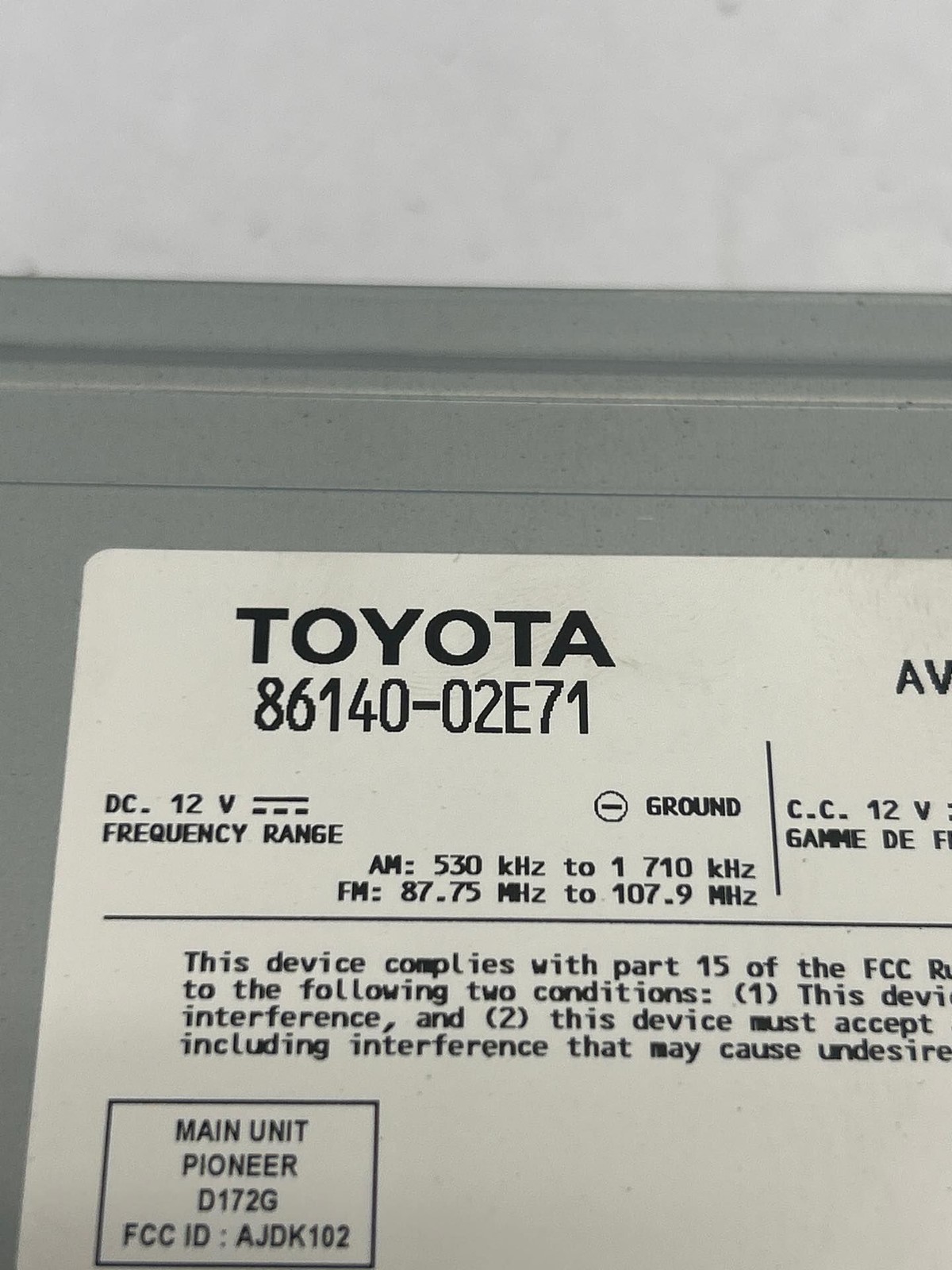 2021 2022 Toyota Corolla radio am fm display screen sedan assy OEM 8614002E71