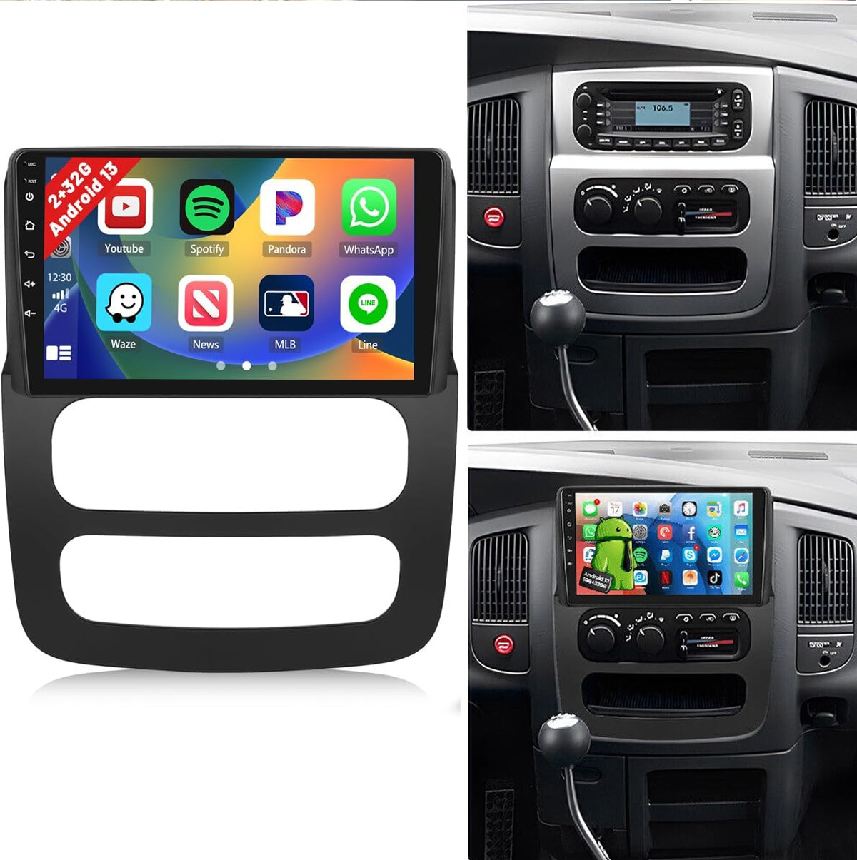 For 2002-2005 Dodge Ram 1500 2500 3500 Android 13.0 CarPlay Car Stereo Radio GPS