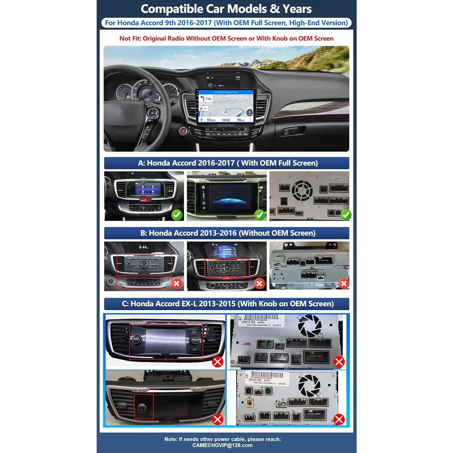 CAMECHO 9″ Car Stereo 4GB+64GB for Honda Accord 2016-2017 Wireless CarPlay