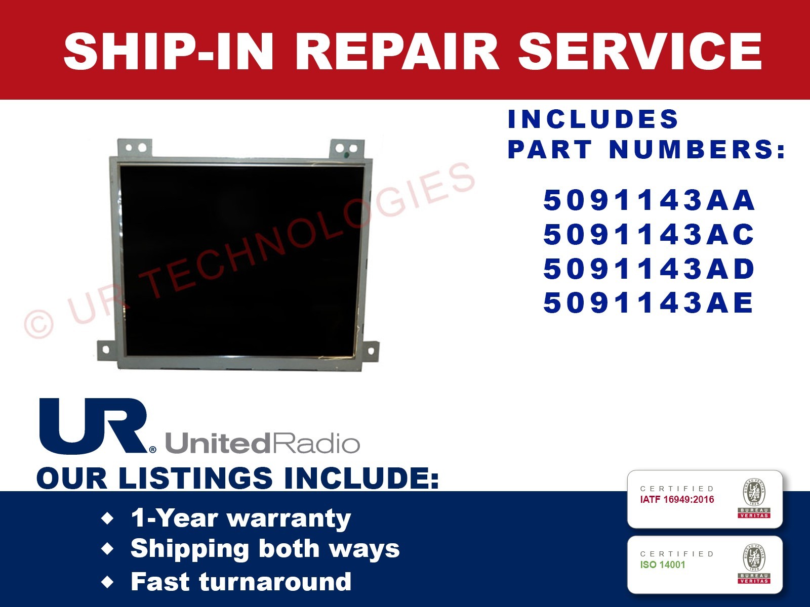 REPAIR SERVICE: 2012-2016 DODGE DART TOUCHSCREEN DISPLAY OEM RADIO 5091143AD