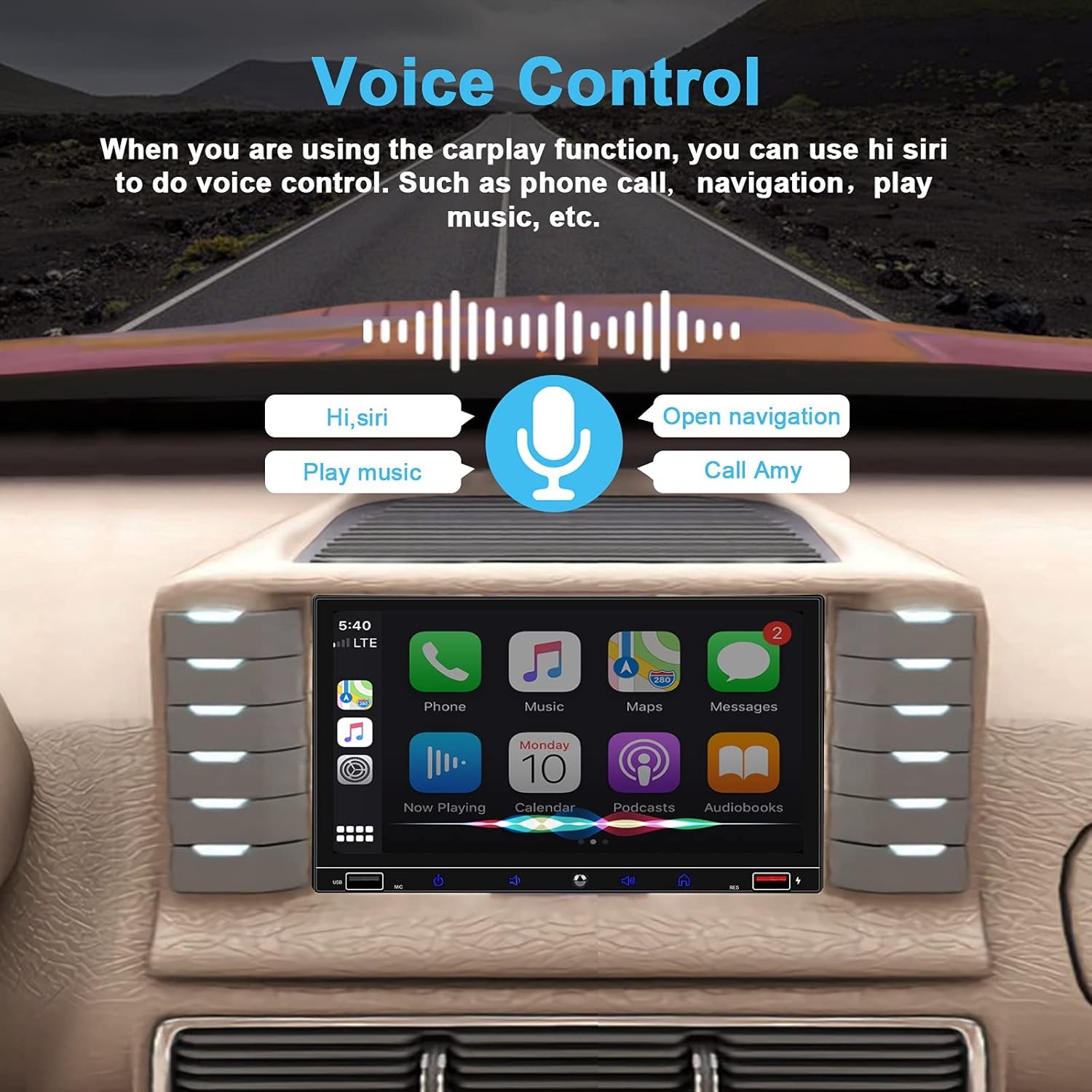YUANTING 2 Din Android CarPlay 7 Portable Car Stereo Backup Cam BT GPS FM