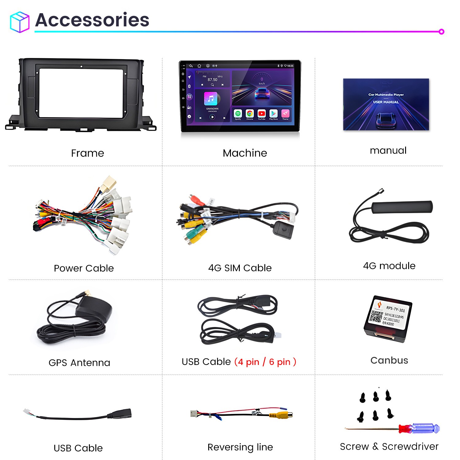 6+128G CarPlay Android15 Car Stereo Radio GPS Navi For Toyota Highlander 2014-19
