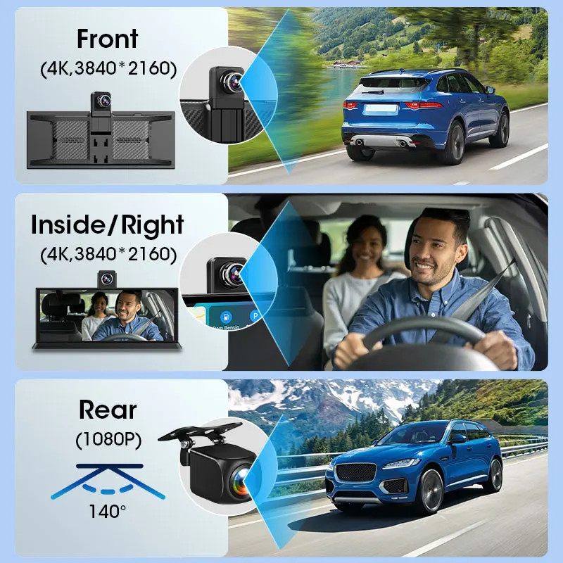 Janstie 11.26 inch Car DVR 4K Camera Rotatable Lens Recorder GPS Dashboard