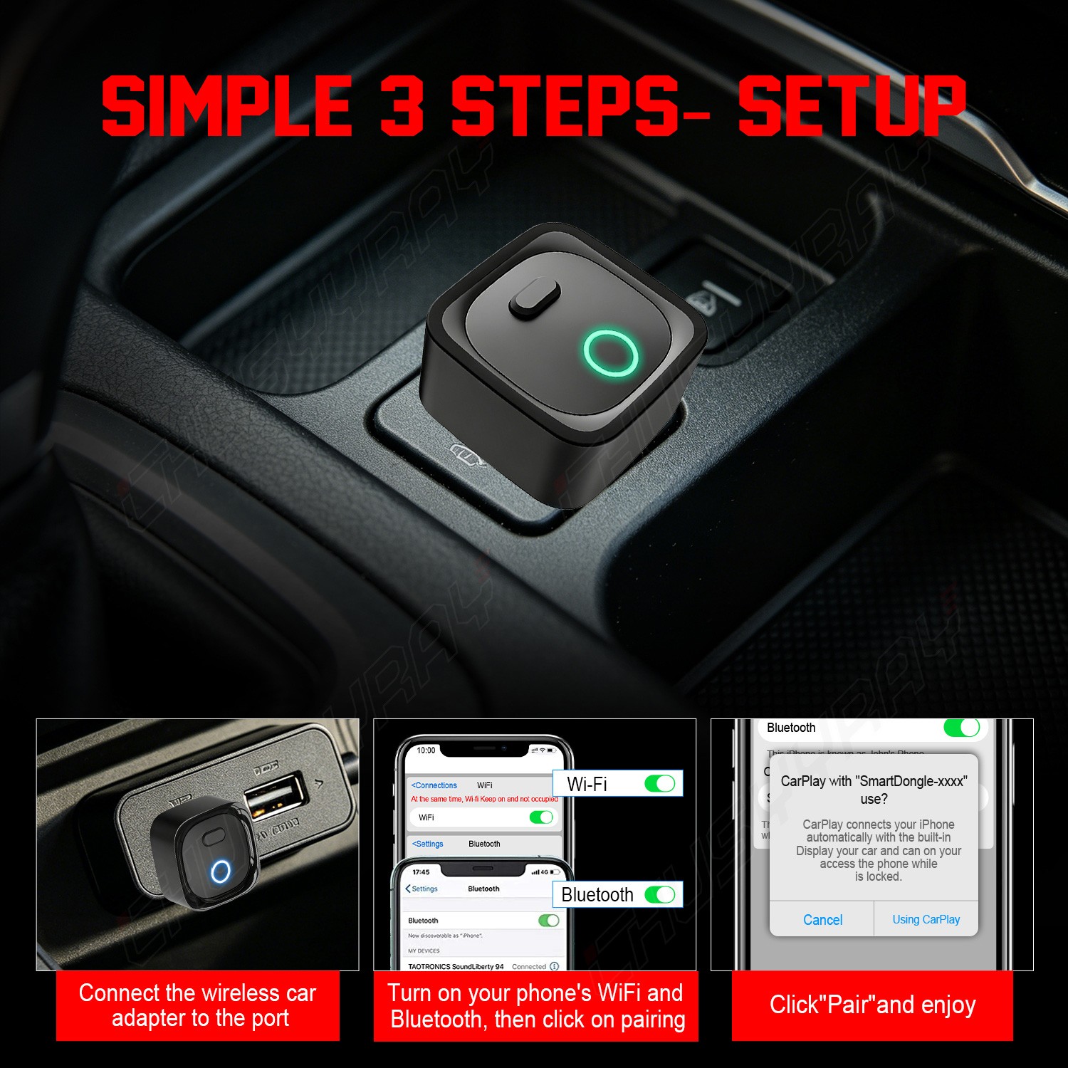 2in1 Carplay Wireless Adapter Android Auto Plug Play Connect USB Dongle