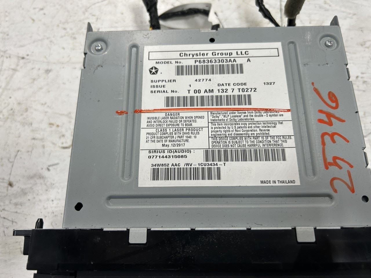 2017 JEEP WRANGLER OEM Radio Receiver Part Number P68363303AA
