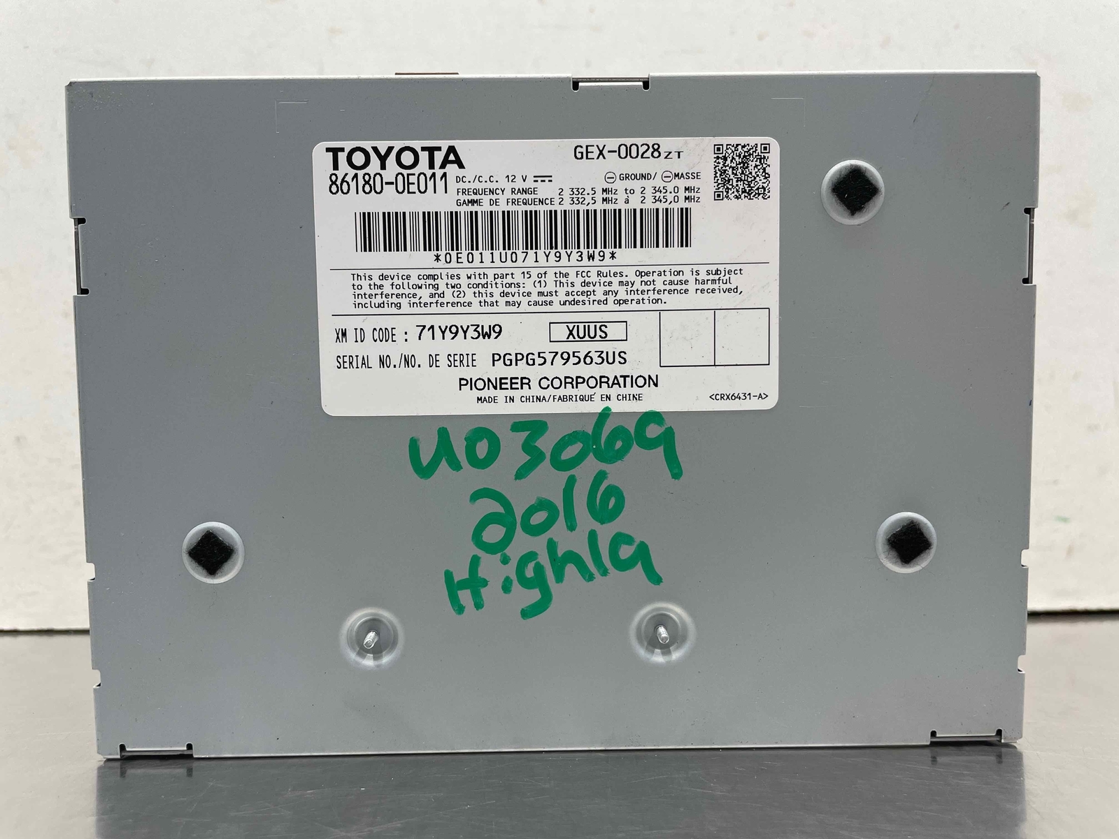 2016 Toyota Highlander OEM Satellite Radio Receiver Module 86180-0E011 2014-2019