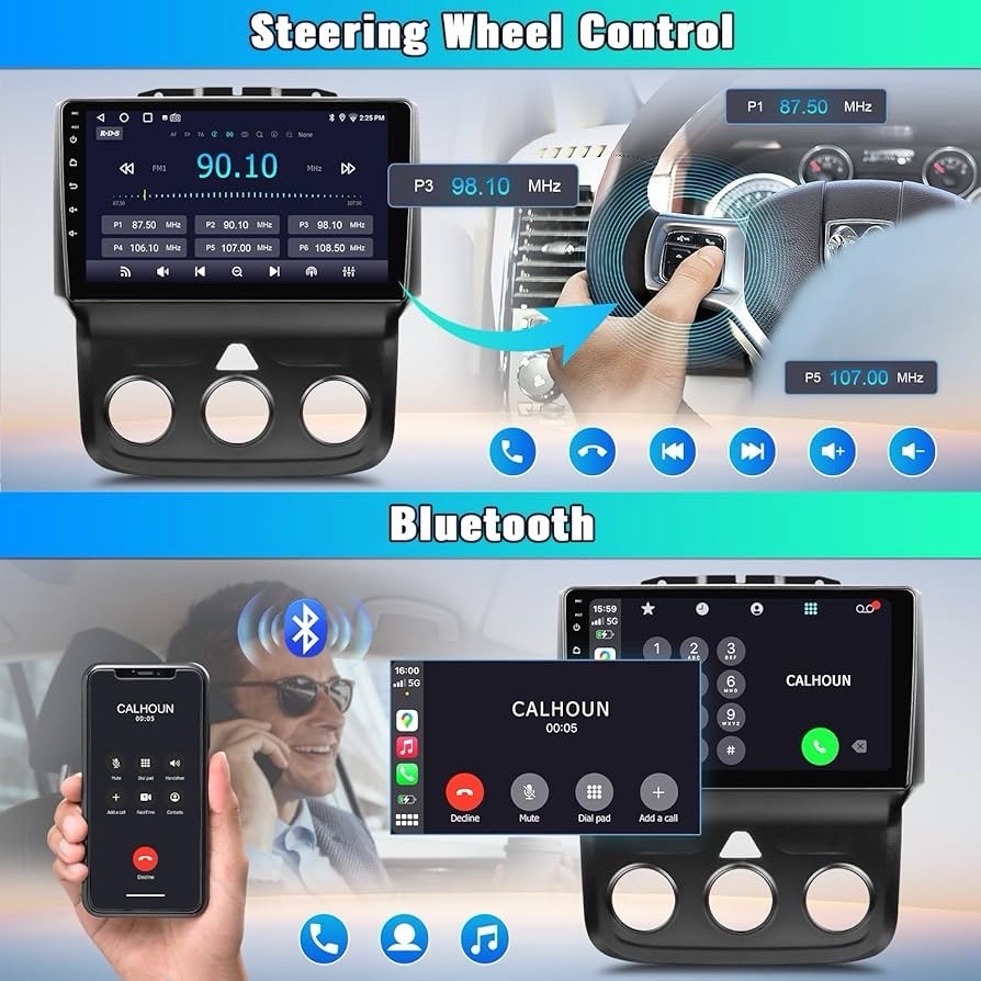 Car Radio Stereo for Dodge Ram 1500 2500 3500 2013-2018 with Manual A/C, CarPlay