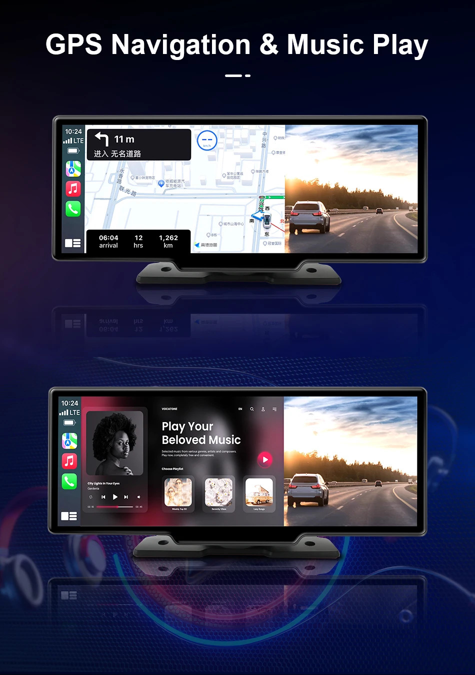 Jansite New 10.26” 4K Dashcam Wireless CarPlay Rearview Dual Lens DVR WiFi GPS