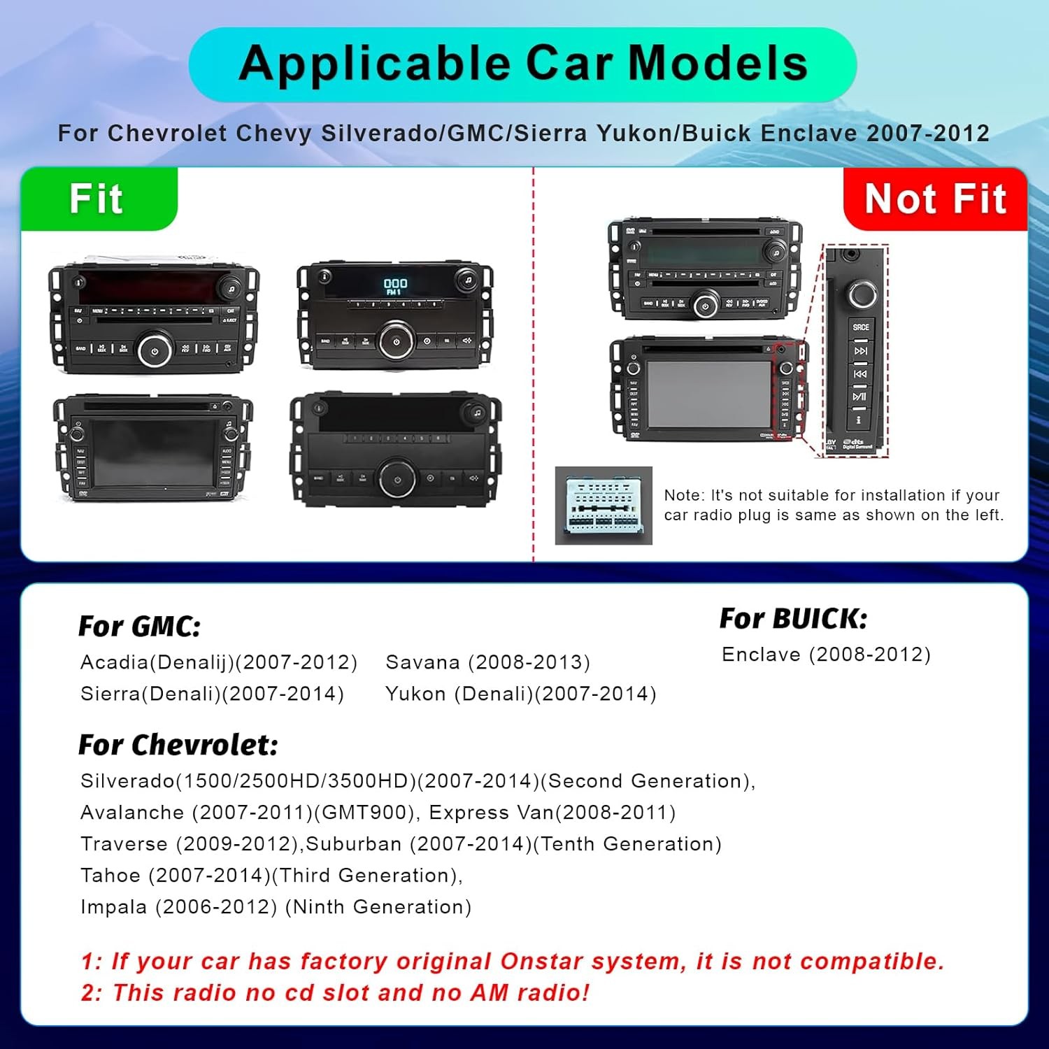 Car Stereo for Chevy GMC Buick Hummer Wireless CarPlay & Android Auto Dual WiFi