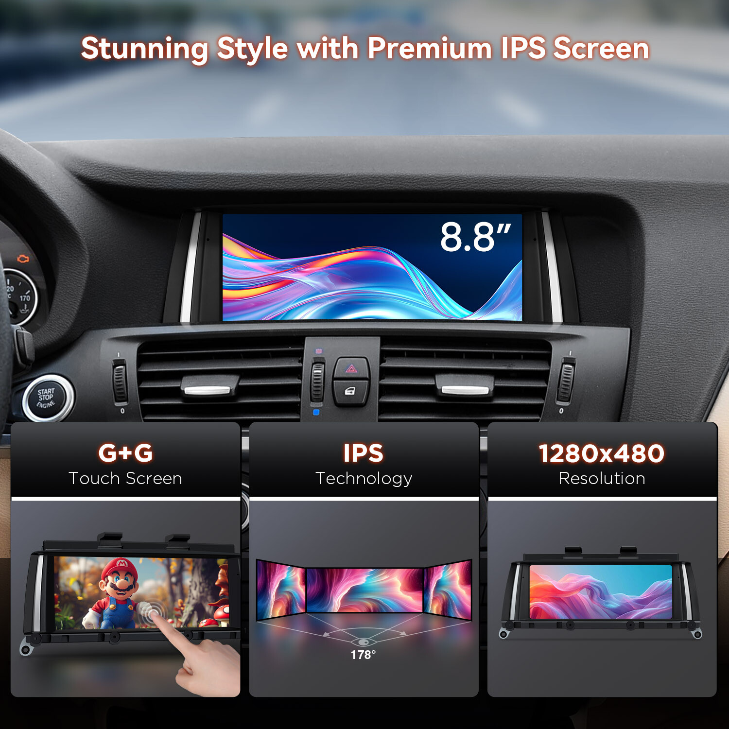 8.8″ Android 14 Car GPS Stereo 8Core 4+64GB CarPlay For BMW X3 F25 CIC 2011-2013