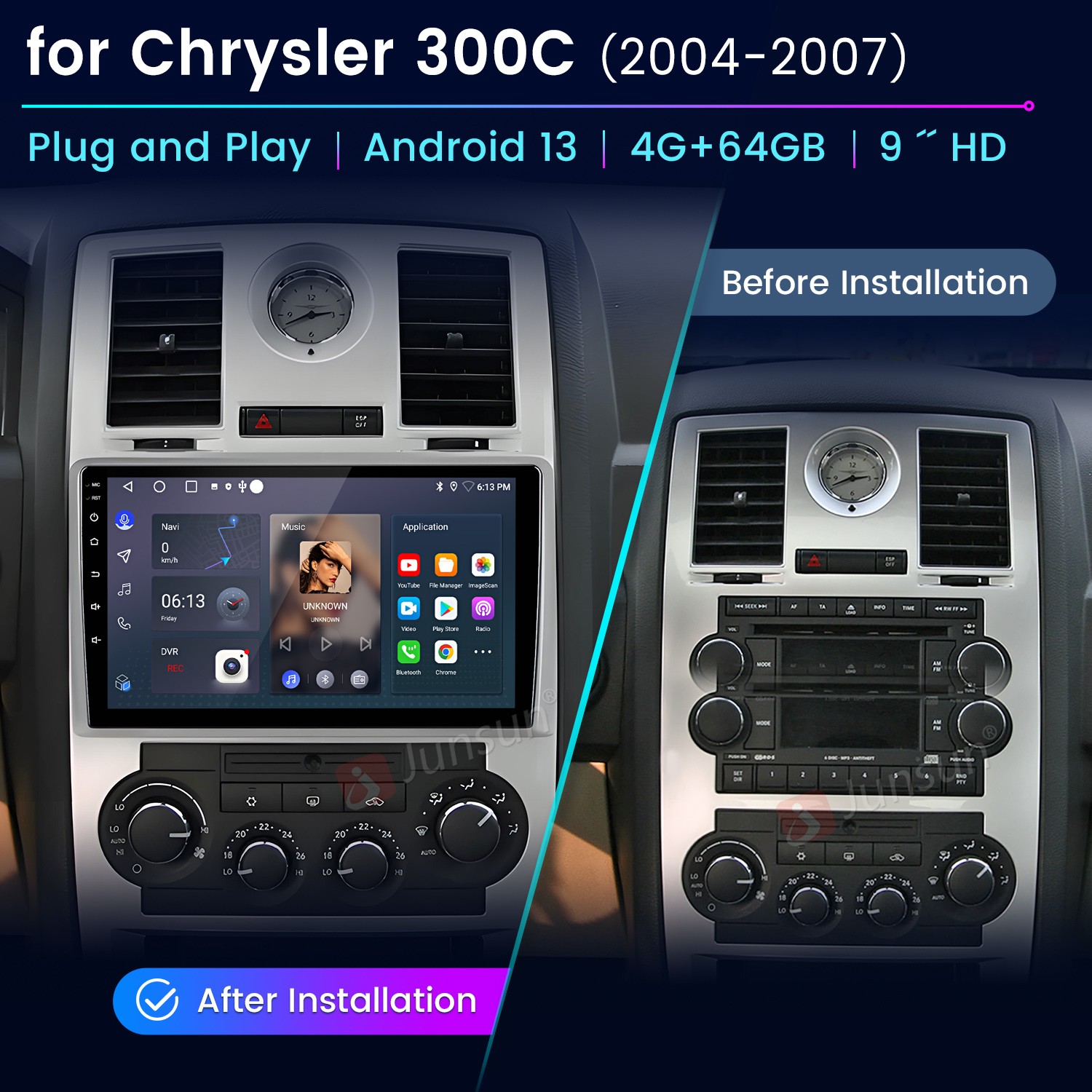 For Chrysler 300C 2004-2007 9″Android 14 Carplay 4+64G Car Stereo Radio GPS Navi