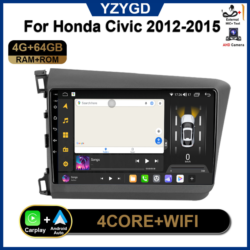 For Honda Civic 2012-2015 Car CarPlay Stereo Multimedia Video GPS Navi Player 4G