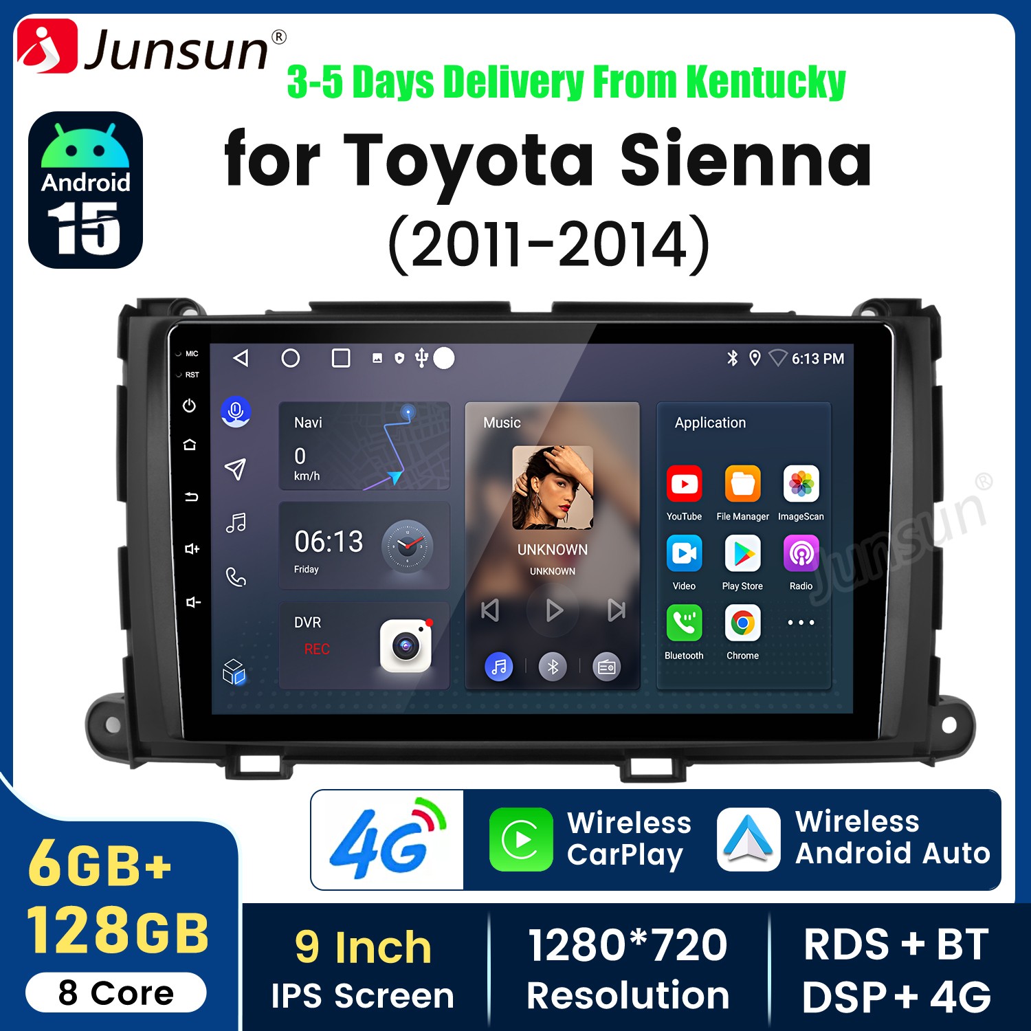 For Toyota Sienna 2011-2014 6+128GB Carplay Android 15 Car Stereo Radio GPS Navi