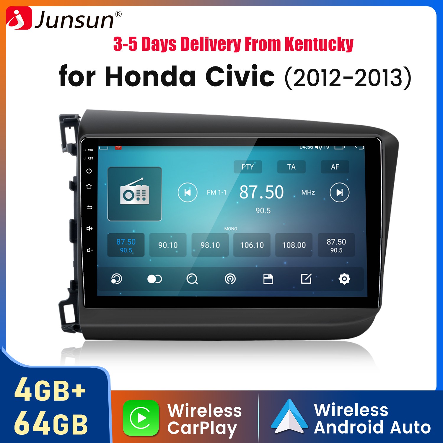 4+64G Android15 Carplay Car Stereo Radio GPS Navi WiFi For Honda Civic 2012-2015