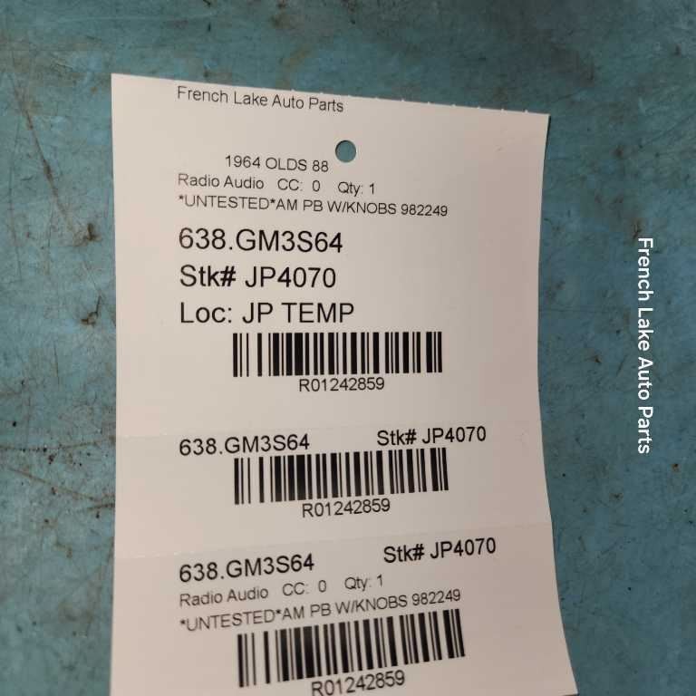 UNTESTED A/M Radio 982249 Fits 1964 OLDSMOBILE 88 1242859