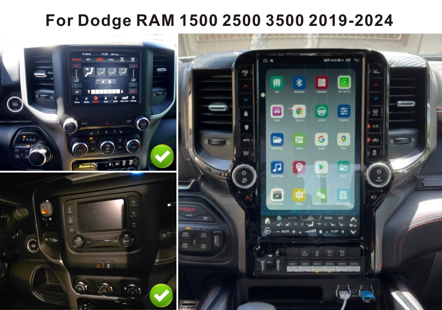 Car Tesla style Radio RAM 1500 Dodge 2019-2024 navigation Radio Carplay Stereo