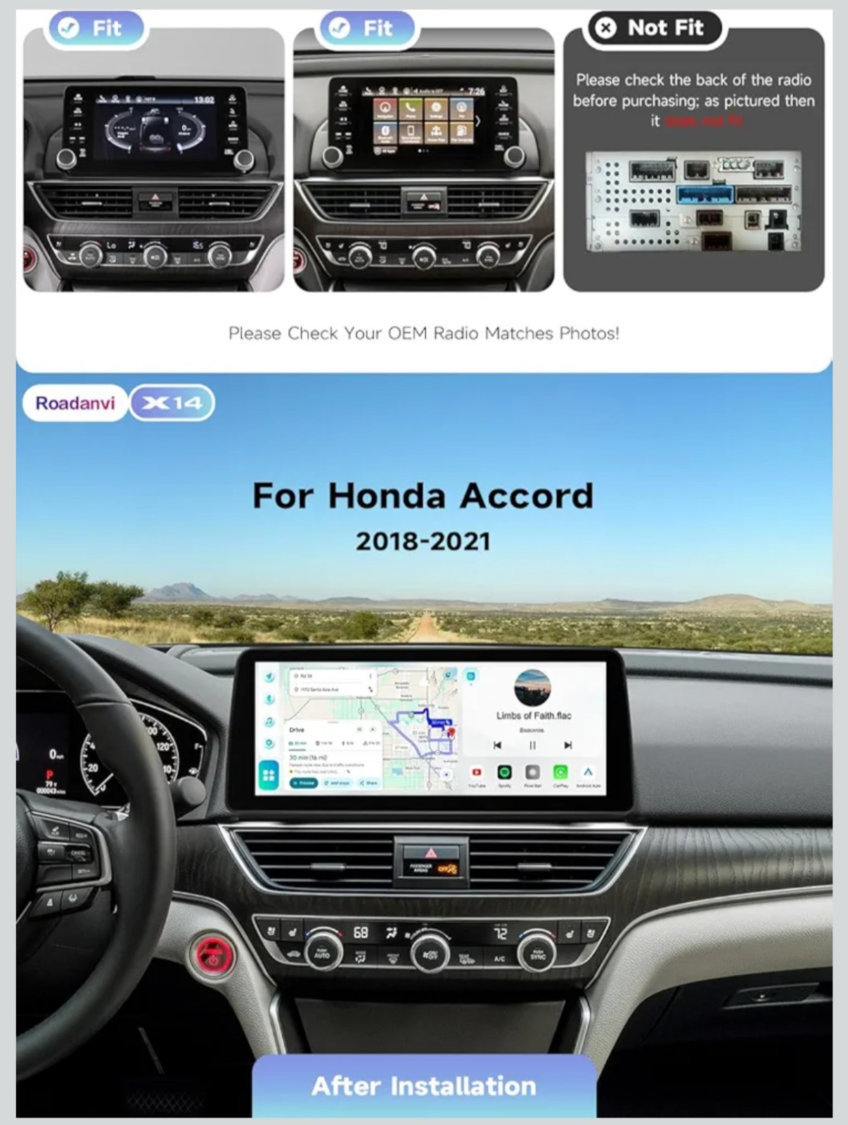 Roadanvi 6G+128GB Android 14 12.3″ Stereo for Honda Accord 2018-2021, 2K Qled TS