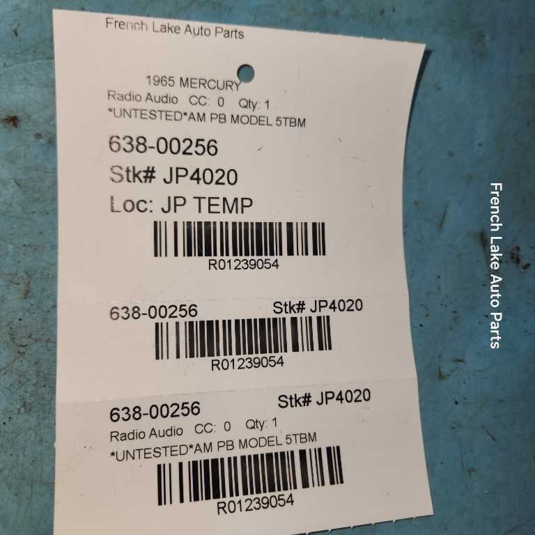 UNTESTED AM Radio “MODEL 5TBM” Fits 1965 MERCURY 1239054