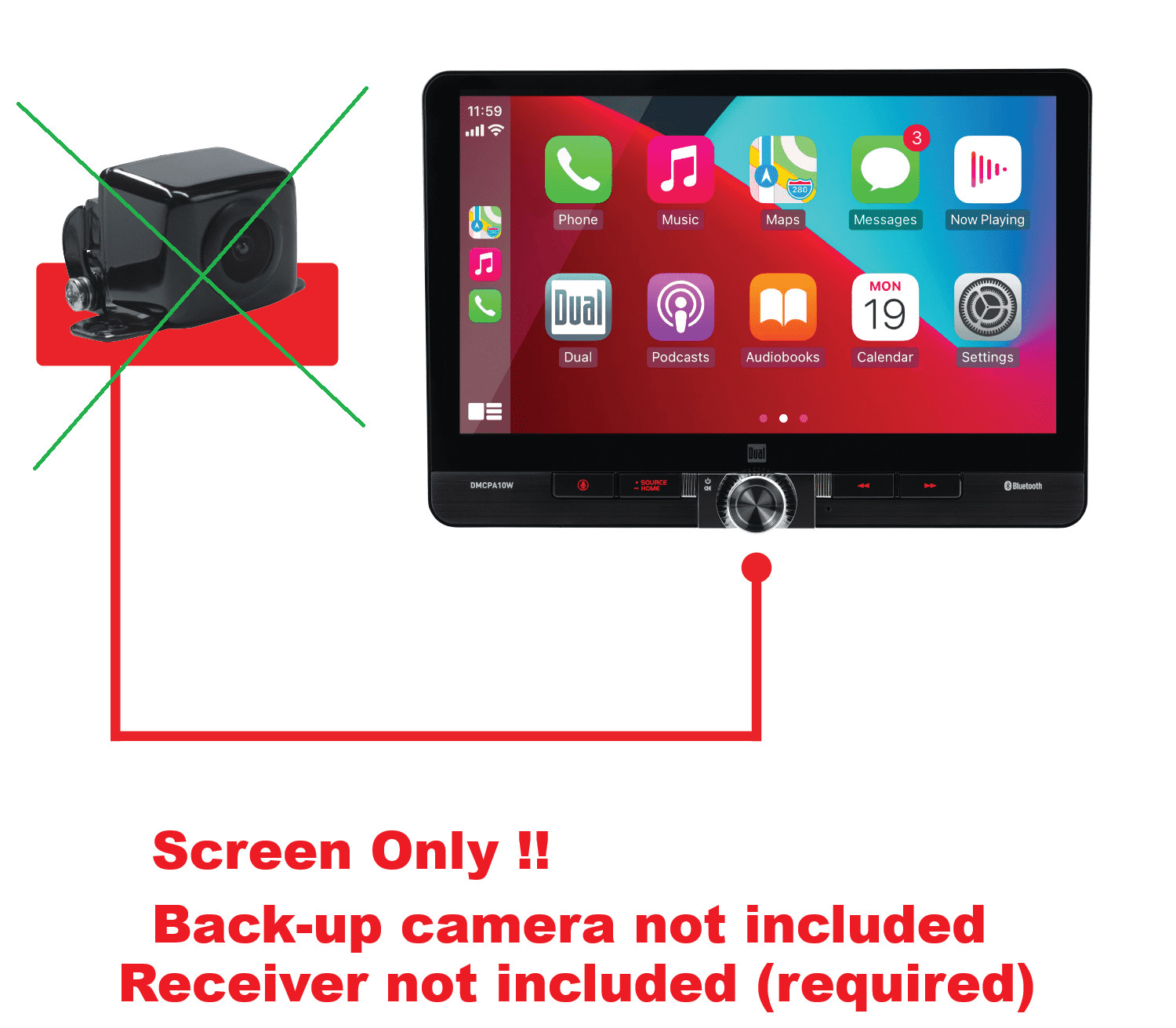 Dual Electronics DMCPA10W SCREEN ONLY 10.1” Wireless Apple CarPlay NO RECEIVER!