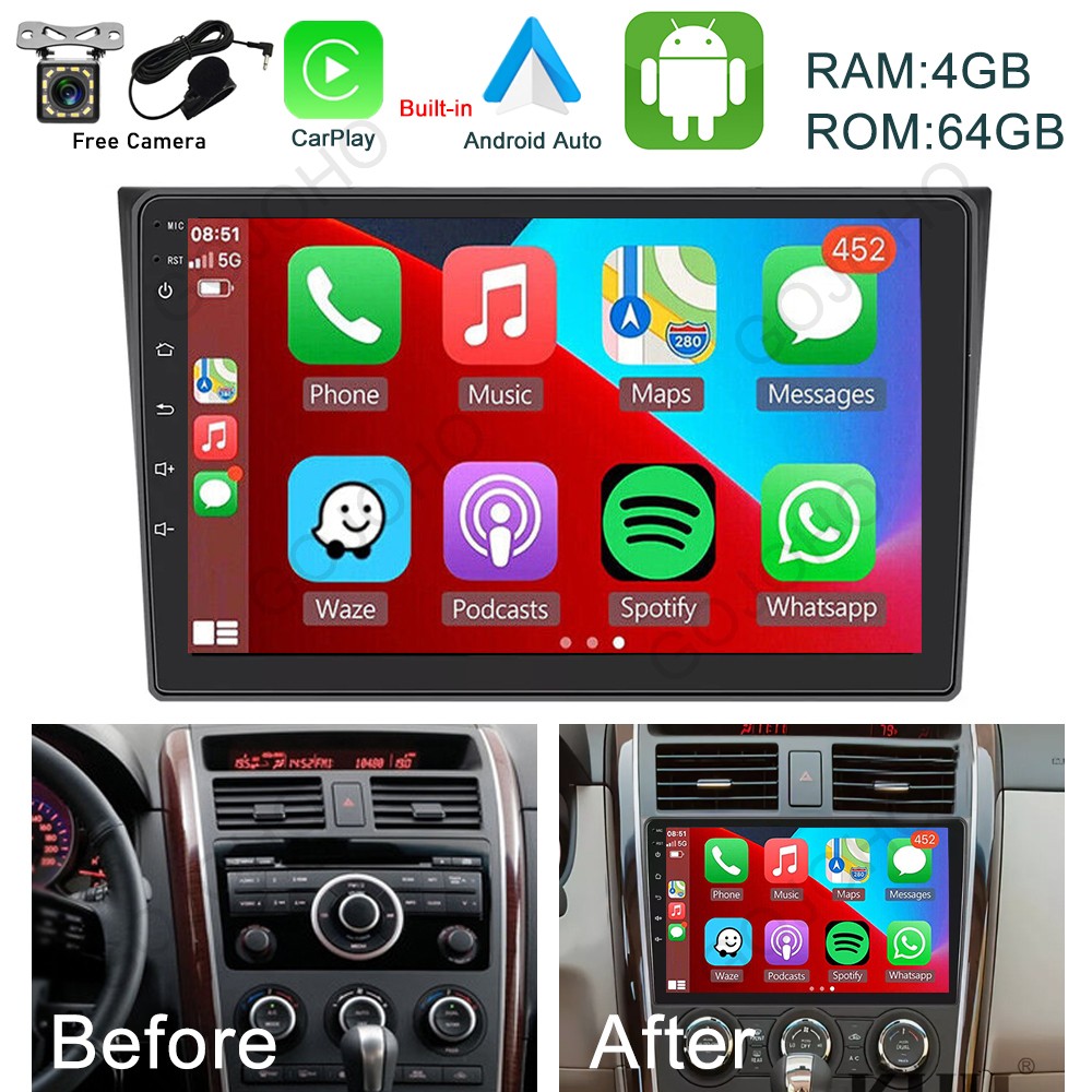 Car Stereo For 2007-2015 Mazda CX-9 Apple CarPlay Radio Android 13 GPS Navi WIFI