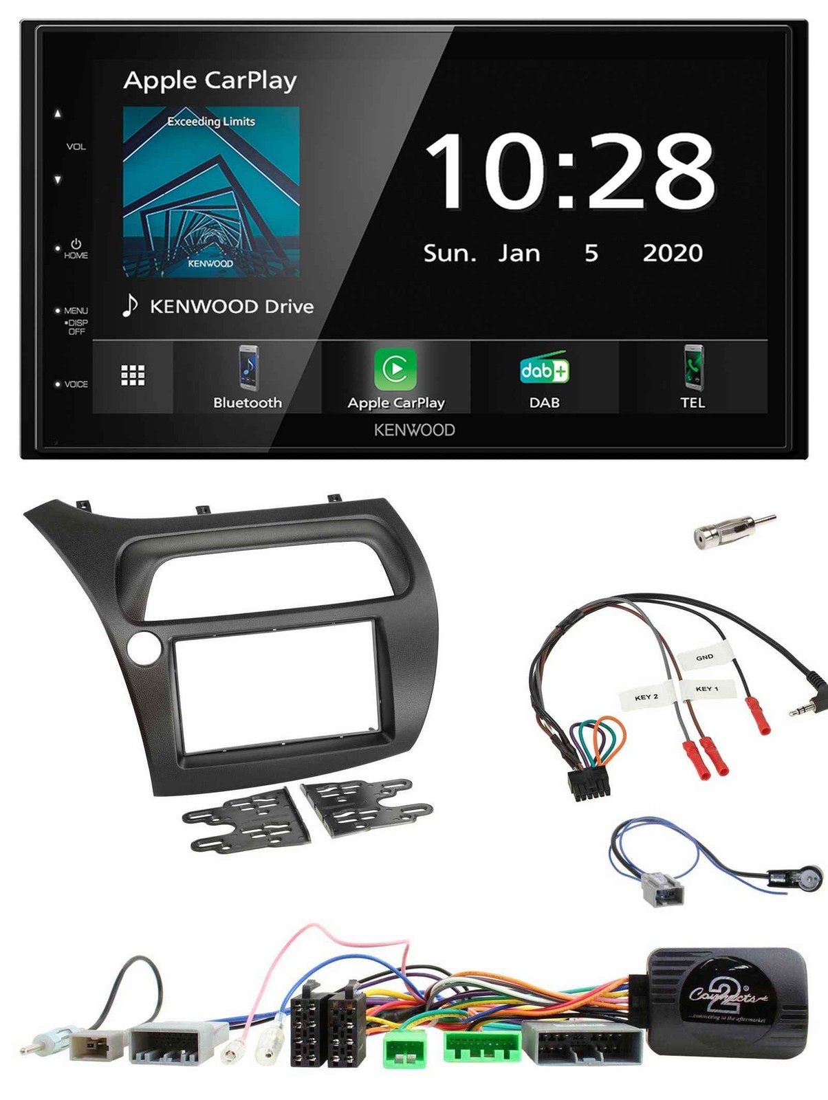 Kenwood Bluetooth Steering Wheel DAB USB 2DIN Car Stereo for Honda Civic 2006-2012