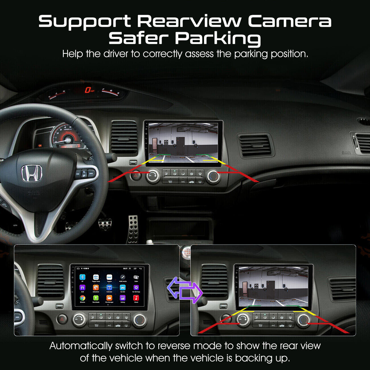 For Honda Civic 2006-2011 Apple CarPlay 10″ Android 13 Car Stereo GPS WiFi 4+64G