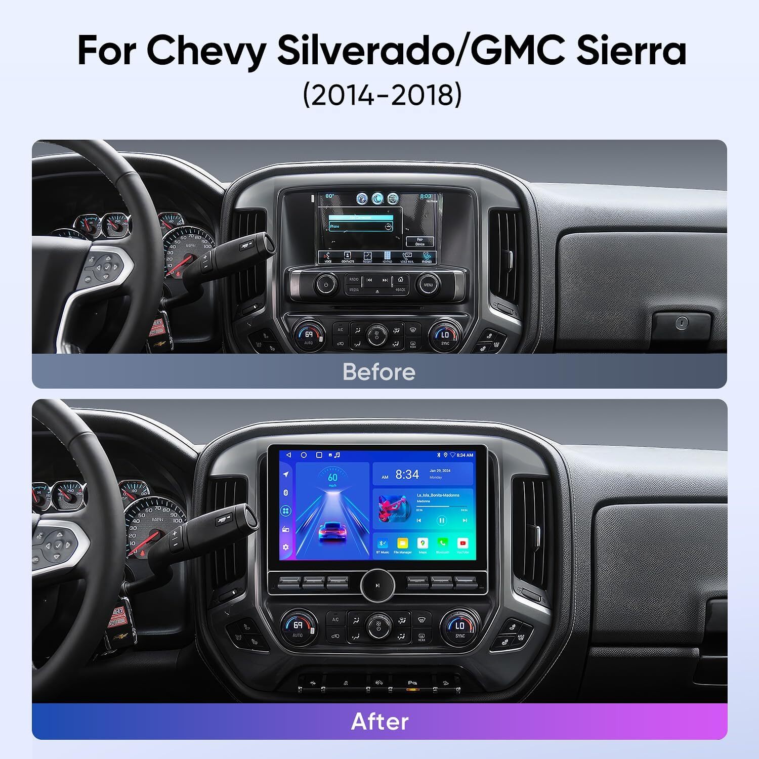Car Stereo for Chevy Silverado/GMC Sierra 2014-2018 Android 10″ Touchscreen 2+64