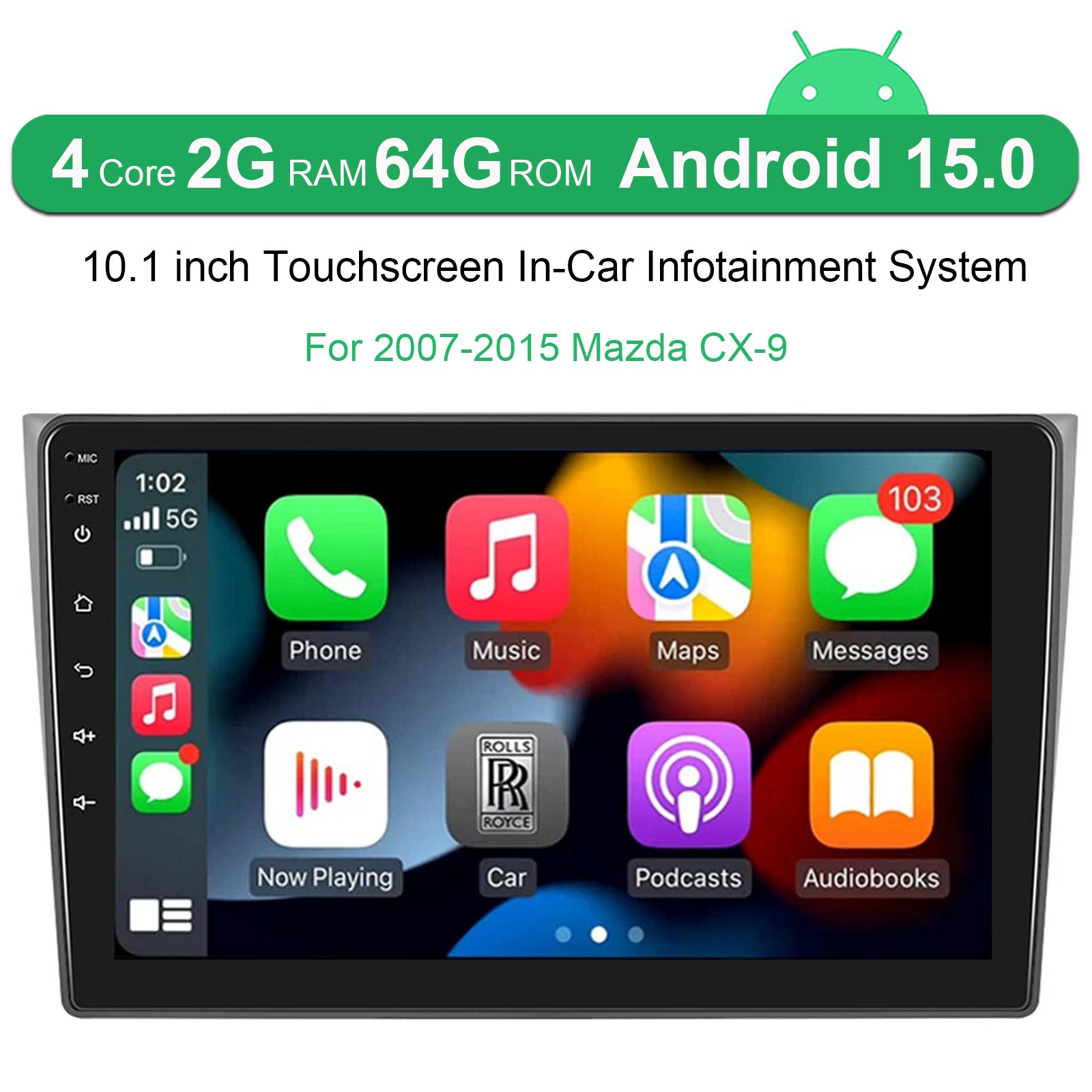 10.1″ Android 15 Car Radio Stereo GPS Navi WIFI Carplay For Mazda CX-9 2007-2015
