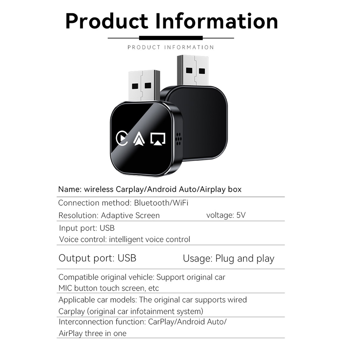 2026 Mini Carplay Adapter 3 IN 1 Wireless Carplay & Android Auto & Mirror Link ,