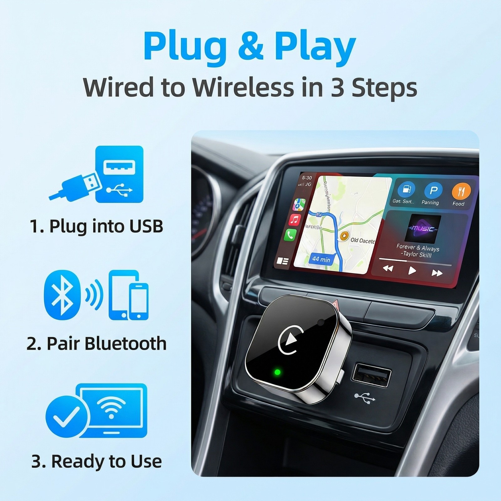 USB Wireless CarPlay Adapter for Apple iPhone & Android Auto Dongle Plug＆Play US