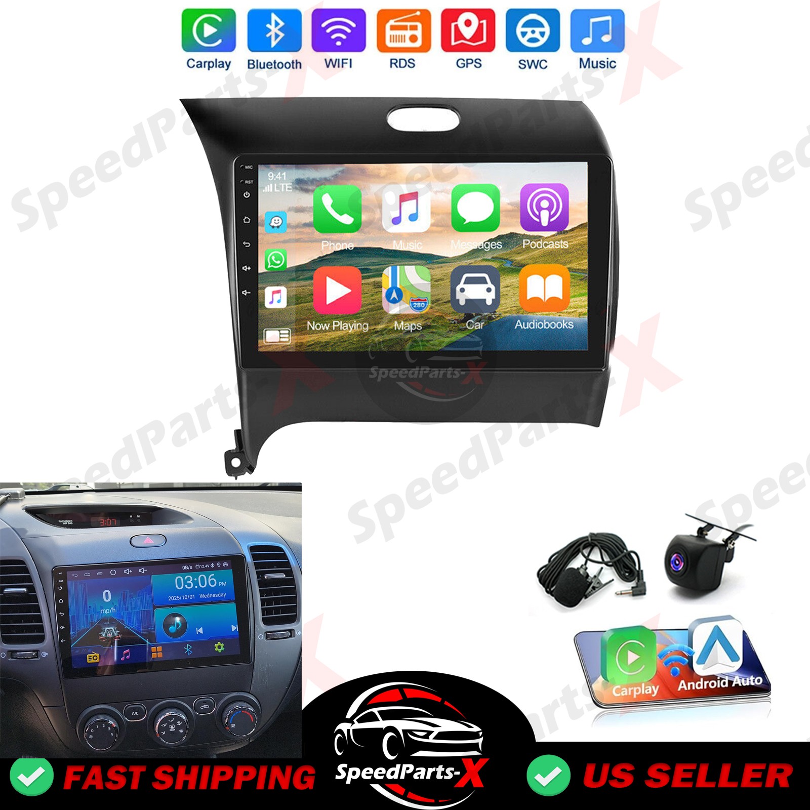 Carplay Android Auto Car Head Unit 9inch Screen 2+64G Fit For 2013-2018 Kia K3