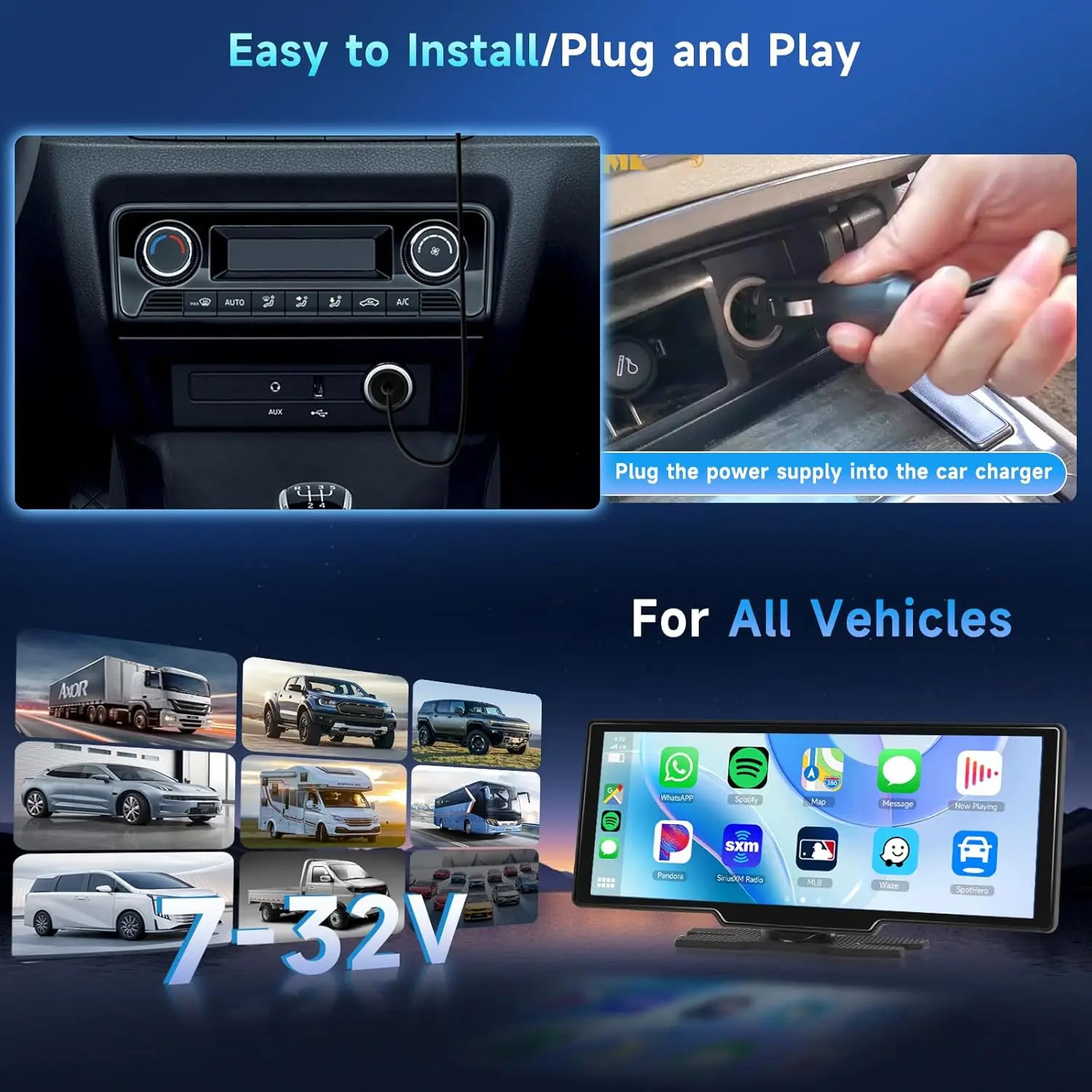 Jansite New 10.26” 4K Dashcam Wireless CarPlay Rearview Dual Lens DVR WiFi GPS