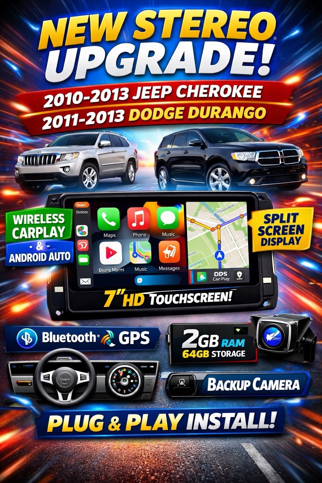 7” Car Stereo Jeep Grand Cherokee 2010–2013 Dodge Durango 2011–2013 CP Radio