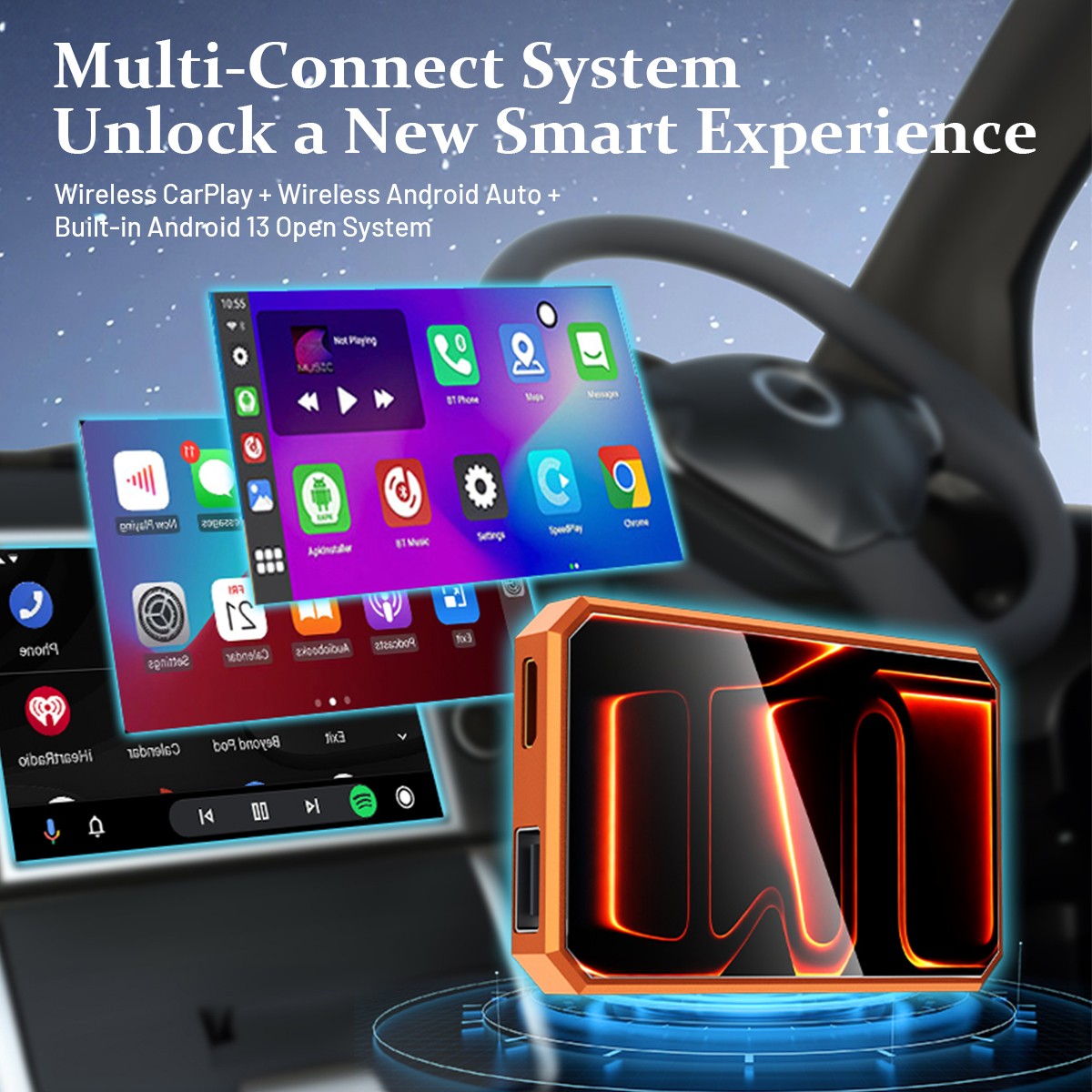 4K HDMI Output Wireless CarPlay Android Auto Adapter w/ Android 13 System