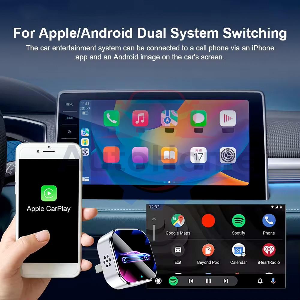 Wireless CarPlay Adapter for Apple iPhone & Android Auto USB Adapter Plug & Play