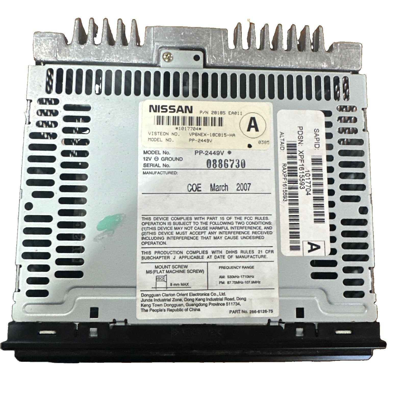 Nissan Factory Head Unit Stereo CD Player OEM PP-2449V