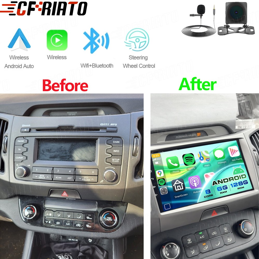 6+128GB For KIA Sportage 3 2010-2016 Android 15 Car Stereo Radio Carplay GPS Cam