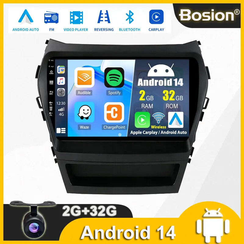 9″ For Hyundai Santa Fe IX45 2013-2018 Android 14.0 CarPlay Car Stereo Radio GPS