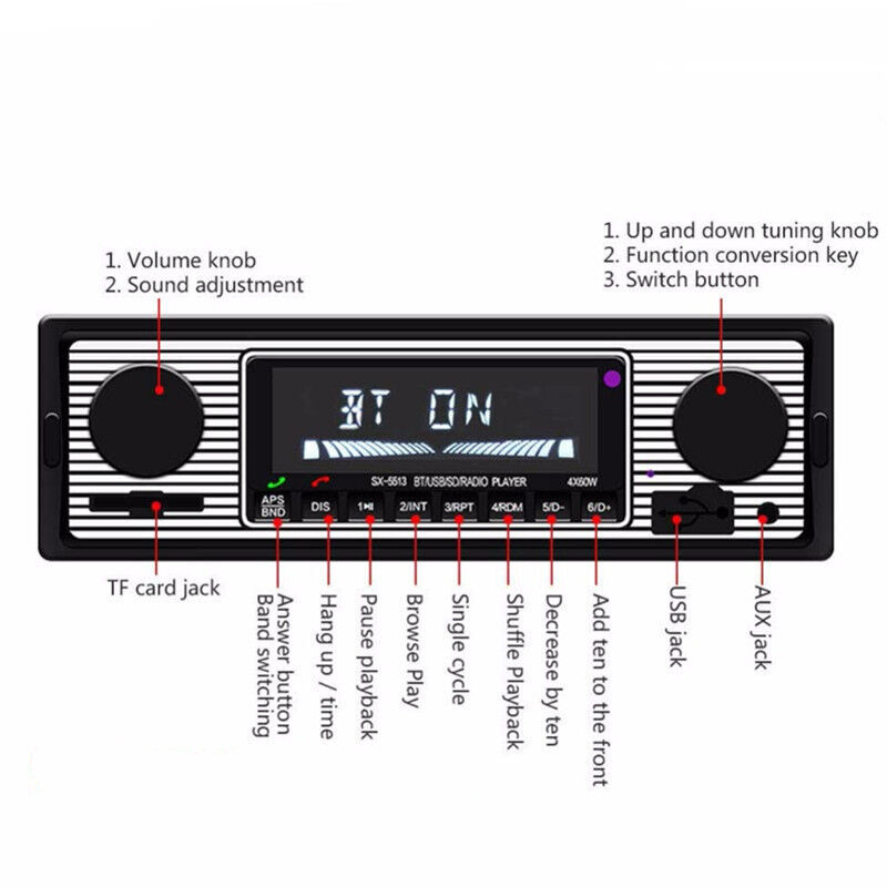 Retro Car Bluetooth Compatible Radio MP3 Player Stereo USB/AUX/SD/ISO/FM Classic