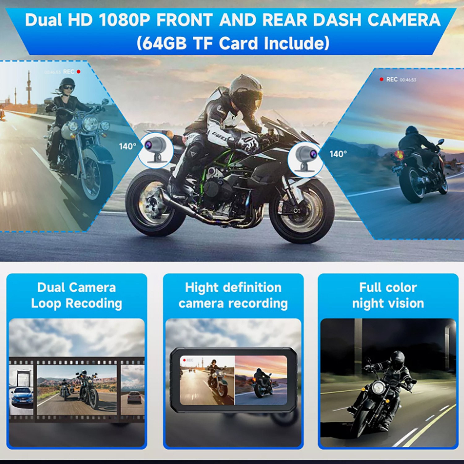 5.5″6.25”6.86”7” Touch Screen Motorcycle Dash Cam Apple&Android Auto+TF Card