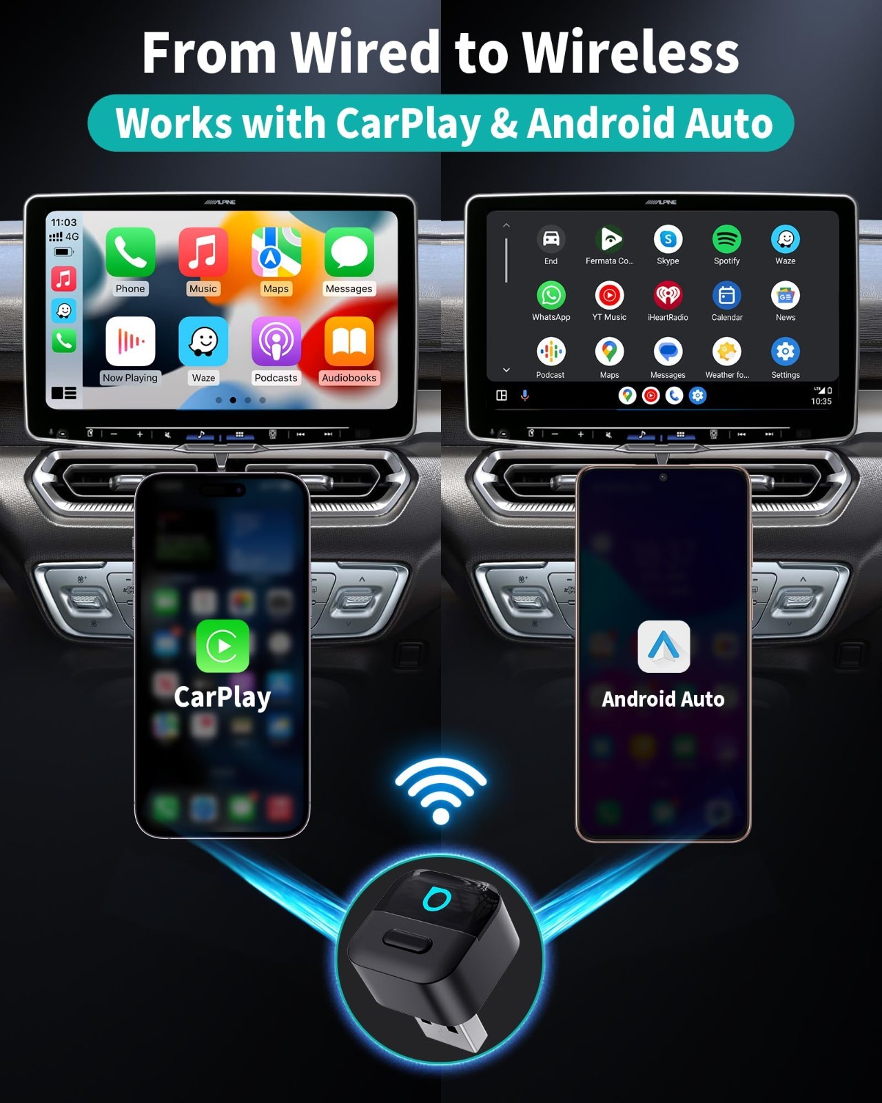 Ottocast Mini Pico Wireless USB Carplay Adapter Dongle Android Auto 5G WIFI AUTO