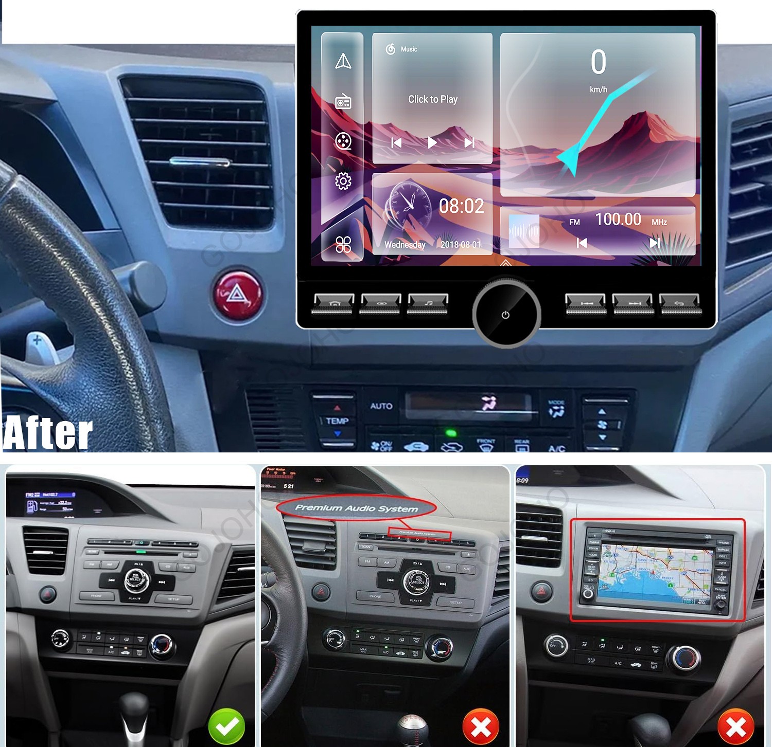 4+64GB Apple Carplay Android 15 For Honda Civic 2012 Car Stereo Radio Wifi GPS