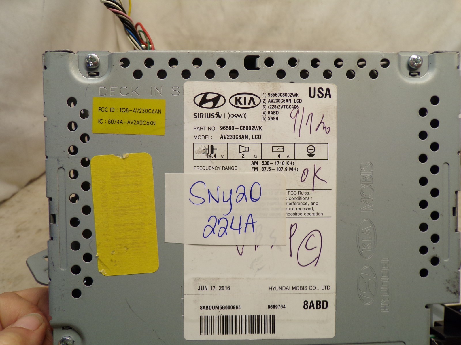 16 17 18 Kia Sorento Bluetooth Infinity Radio Cd Navigation 96560-C6002WK SNY20