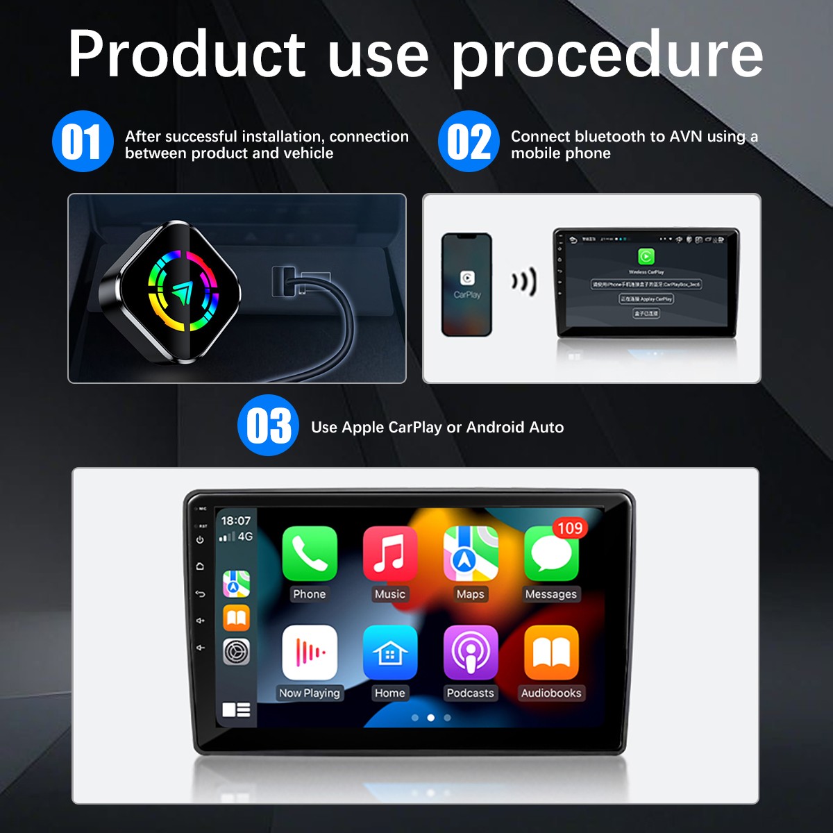 2-in-1 Wireless to Wired CarPlay Adapter / WiFi Android Auto Adapter Plug & Play