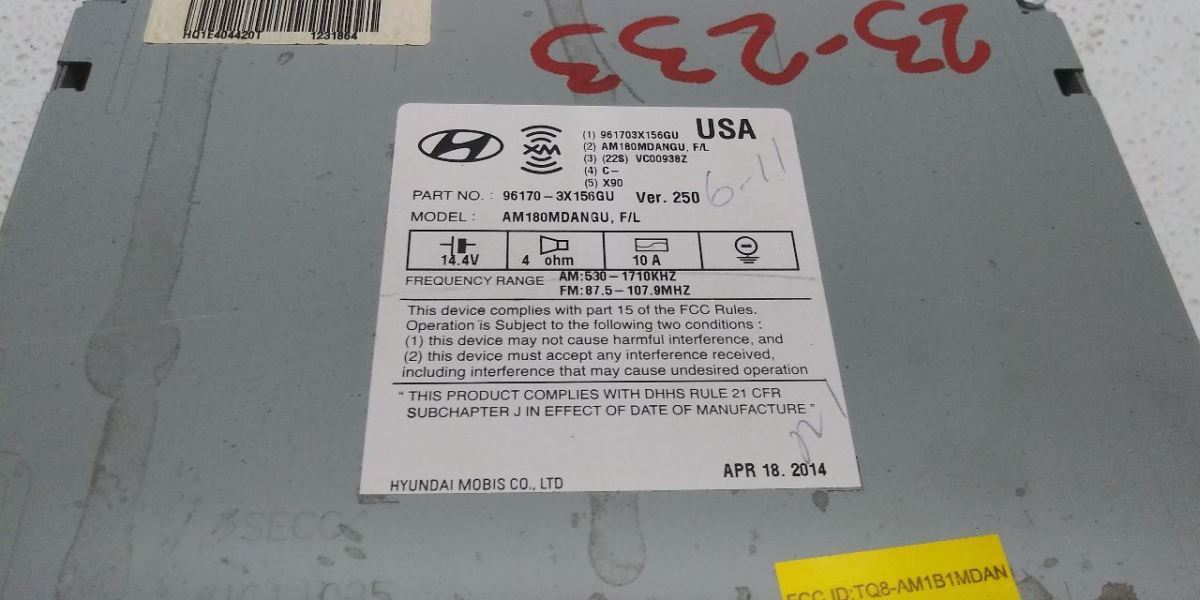 14 15 16 HYUNDAI ELANTRA CD MP3 XM SAT AUDIO RADIO RECEIVER OEM 96170-3X156GU