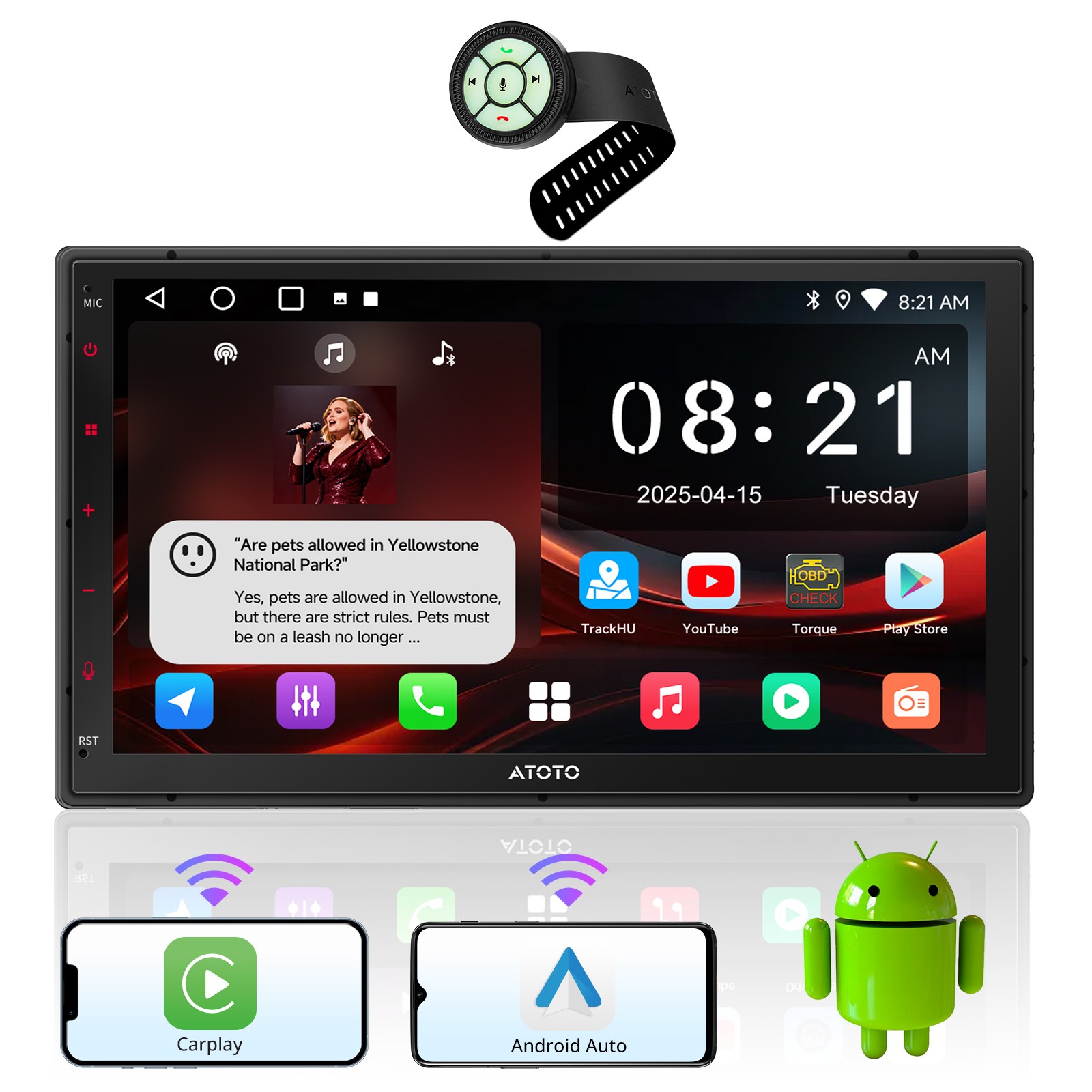 ATOTO 7″ Double Din Touchscreen Car Radio Wireless Carplay &Android Auto GPS+SWC